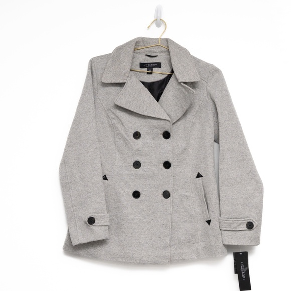 Liverpool - Gray Double-Breasted Peacoat with Removable Hood - Picture 7 of 11